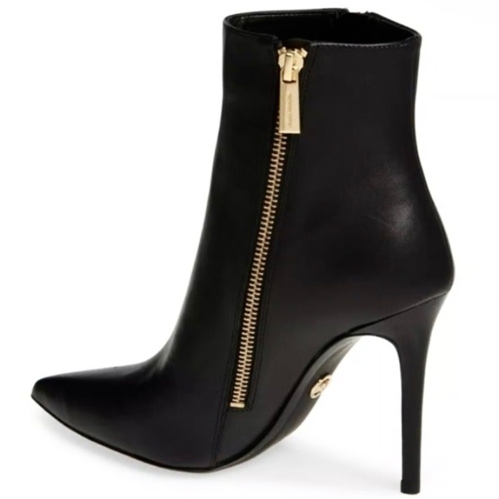 Michael Kors Keke Black Leather Ankle Boots Stiletto Heel Pointed Toe Bootie 9.5 - Picture 2 of 15